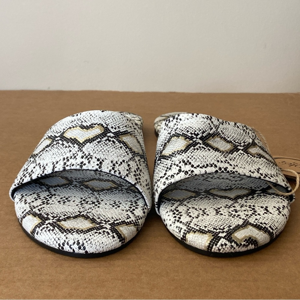 Textured Snake-Print Slide Sandals - White/Black - Picture 2 of 11